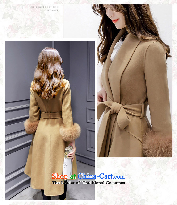 The temperament v-neck autumn and winter coats that? long hair? jacket pink 