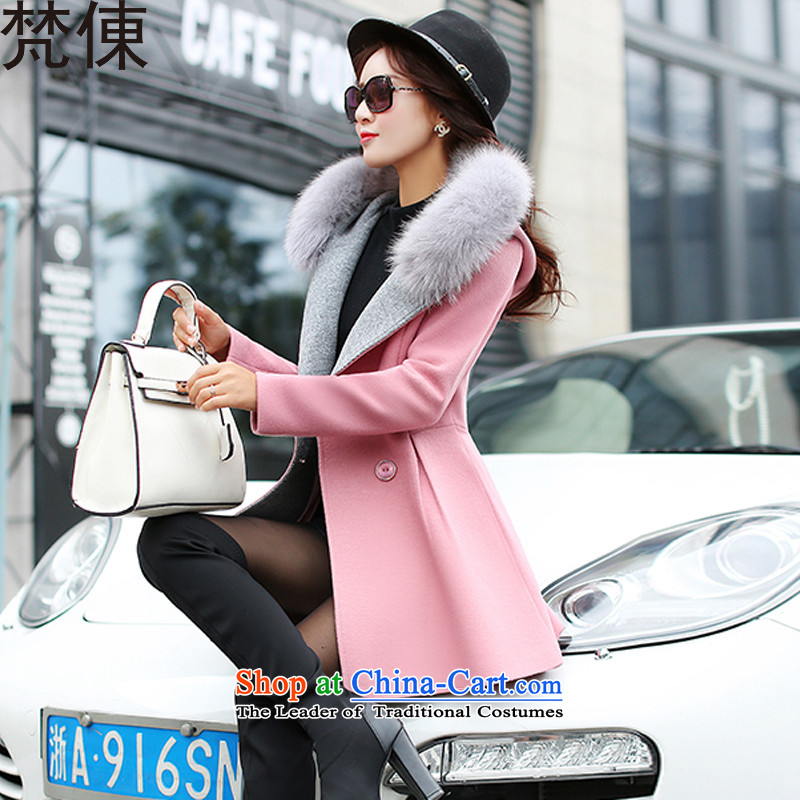 Van Gogh ? 2015 autumn and winter new women's decoration is in gross? long double-sided jacket coat 289 Leather? pinkXL