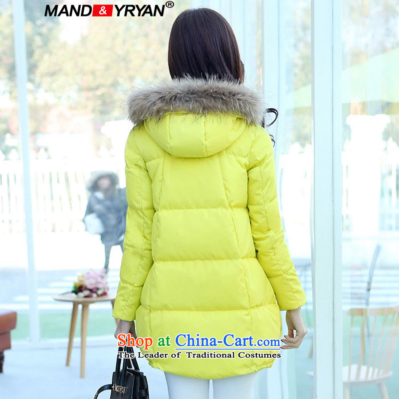 Mantile Eun new larger female winter coat in thick long robe thick MM video with cap with thin cotton coat jacket for yellow MDR2586 XXXL150-160 around 922.747, mantile mandyryan Eun () , , , shopping on the Internet