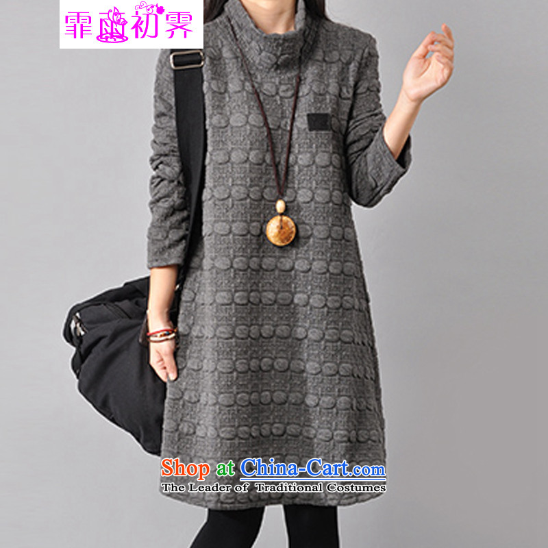 The beginning of the rain. Arpina ji? 2015 Fall_Winter Collections of new large relaxd dress in long round-neck collar video clip cotton waffle long-sleeved thin dresses female?912?light gray?XXL?RECOMMENDATIONS 150 - 160131 catty