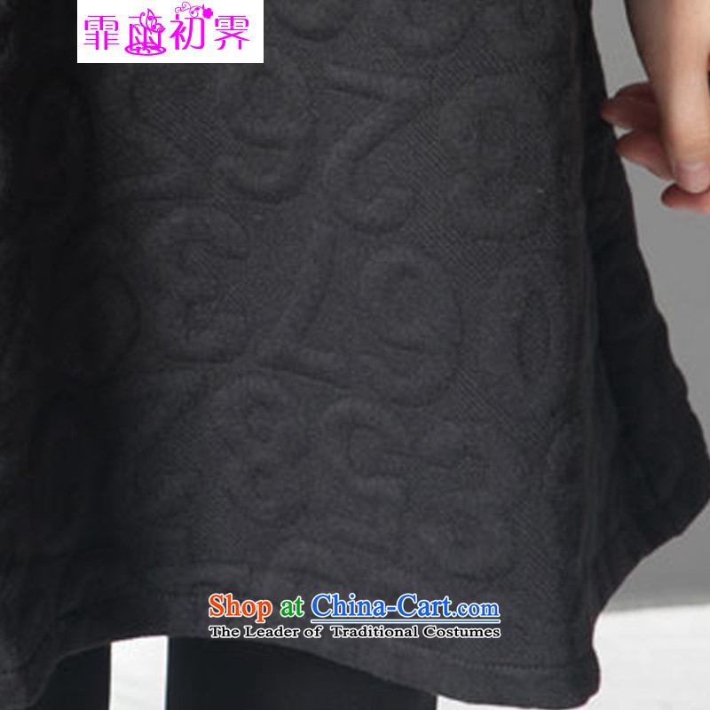 The beginning of the rain. Arpina ji 2015 winter clothing new Korean large relaxd stylish women wear long-sleeved pattern number dresses 935 Black XXL, Fei Yu Ji (fei apr early la pluie è) , , , shopping on the Internet