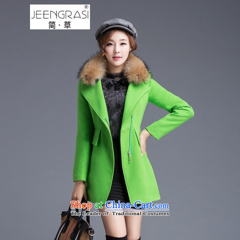 Pull the fuser coats female Korean female woolen coat 2015 Fall/Winter Collections in the large long loose coat video thin is Ms. green grass and sub- L, Jane grass (JEENGRASI) , , , shopping on the Internet