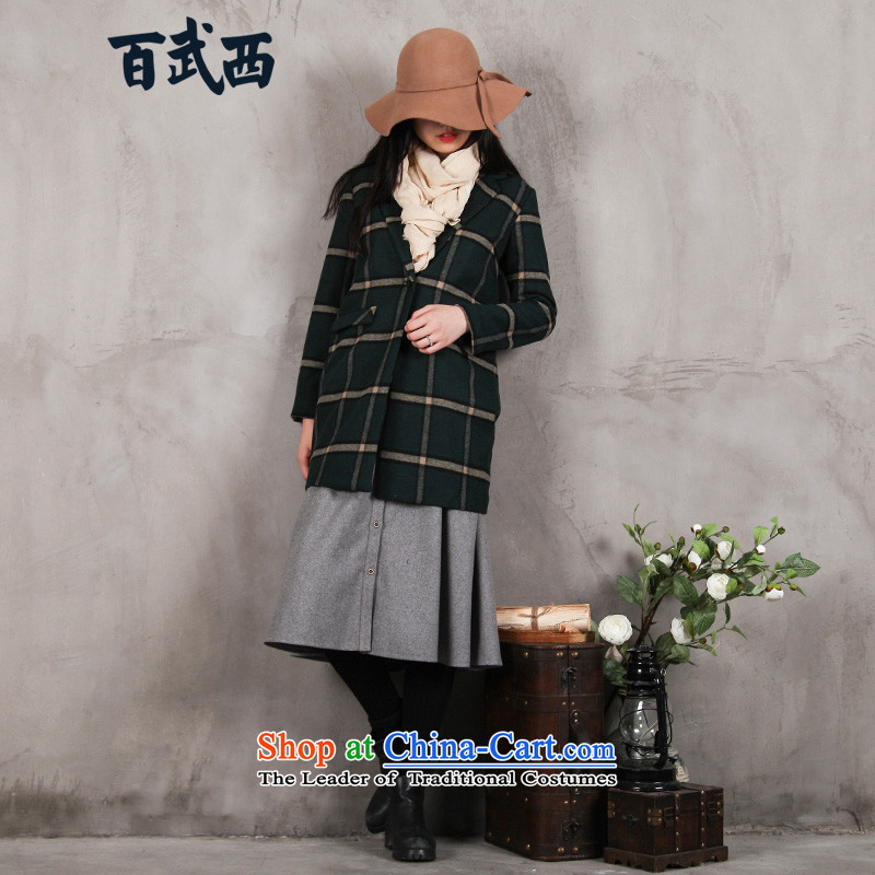 Momotake 249_ West 2015 winter new products to a compartment straight long a wool coat gross? female T4453 jacket for the Green GridM