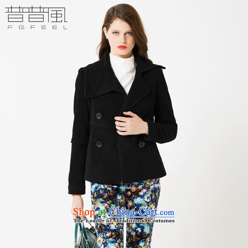 The Pop-2015 Winter Female decorated in English lapel wind-coats, double-wool coat 0711 Black M?