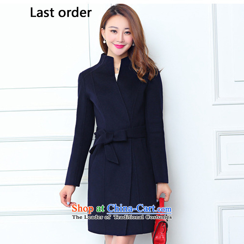 Last order Mock-neck Foutune of double-sided cashmere overcoat girl in the long winter navyL