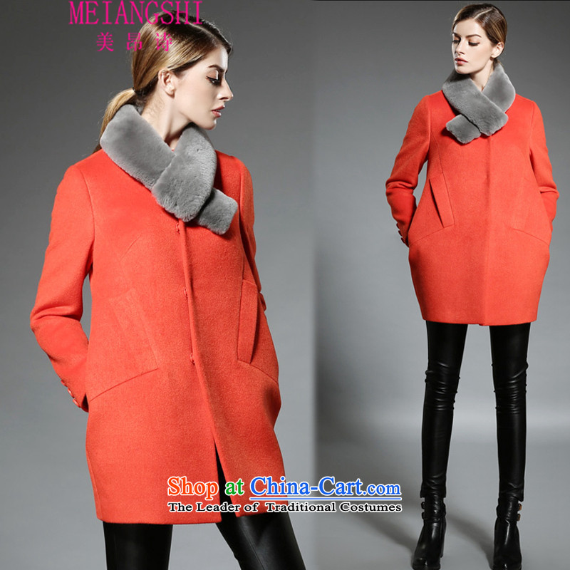American Poetry gross? coats and women in winter long hand-high-end 2-sided woolen coat jacket orange M