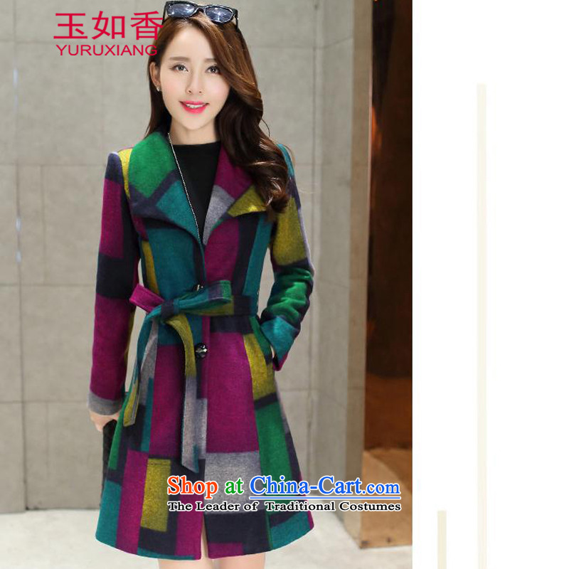 Yuk-yu Heung 2015 autumn and winter new women's a wool coat grid Jacket Color collision Sau San in long hair? jacket for the Green Grid Color L, Yuk-yu-hyang (YURUXIANG) , , , shopping on the Internet