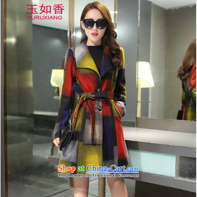 Yuk-yu Heung 2015 autumn and winter new women's a wool coat grid Jacket Color collision Sau San in long hair? jacket for the Green Grid Color L, Yuk-yu-hyang (YURUXIANG) , , , shopping on the Internet