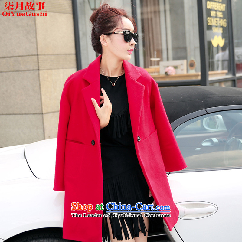 Nt 2.7 on 2015 autumn and winter story new coats Korean gross?   in the thin long graphics_? 5011 female red jacket sub-?L