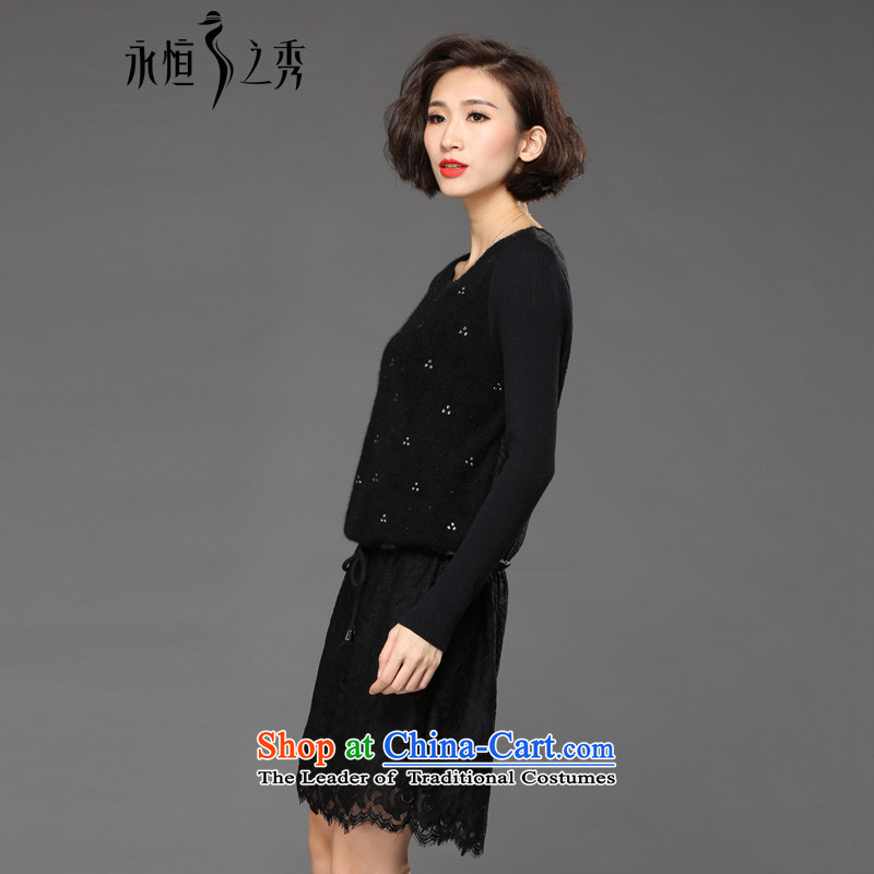 The Eternal Soo-XL women's dresses winter 2015 mm thick Korean version of SISTER lace to increase the burden of autumn and winter 200 dresses knitting black long-sleeved 3XL, eternal Soo , , , shopping on the Internet