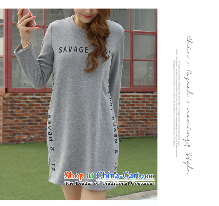 Morning to 2015 autumn and winter large female new Korean relaxd. Long wild stamp lint-free thick sweater letters round-neck collar stylish long-sleeved gray skirt 5XL( recommendations 180-200 catties) Picture, prices, brand platters! The elections are supplied in the national character of distribution, so action, buy now enjoy more preferential! As soon as possible.