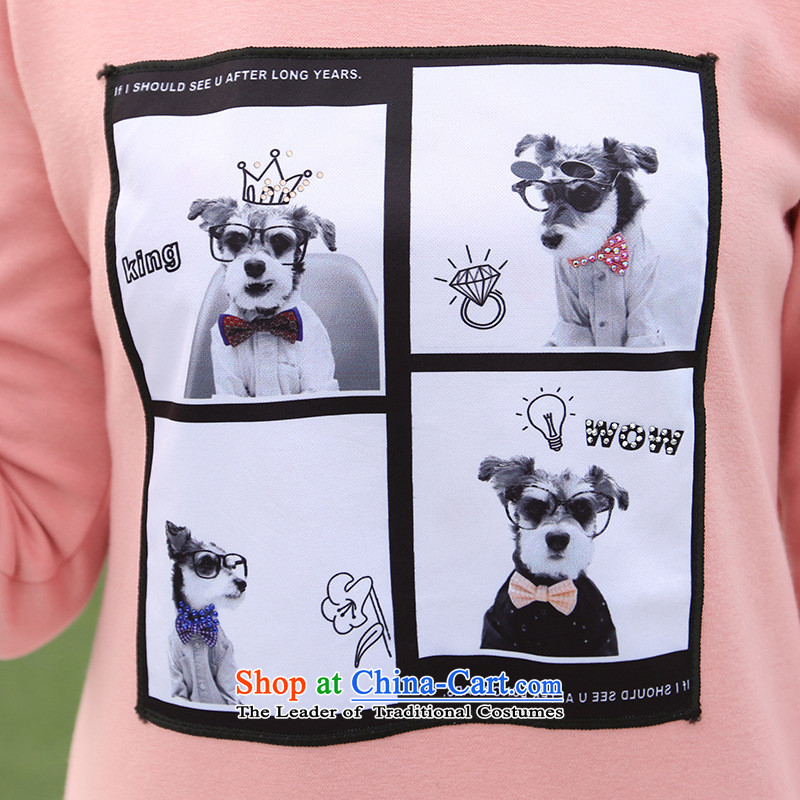 Morning to 2015 autumn and winter large female new Korean Sau San graphics plus round-neck collar thin lint-free thick dresses dog stamp not lint-free sweater cheongsams pink 3XL recommended that morning to 140-150shopping on the Internet has been pressed.