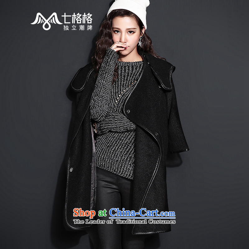 7 Huan?2015 autumn and winter new seven-sleeve cap-long hair black girl?M coat?