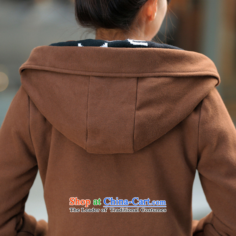 Morning to 2015 winter new larger female knocked color stitching thick coat thick MM adjustable hood sweater Sau San video thin hoodie brown XL recommendations 120-130, morning to , , , shopping on the Internet
