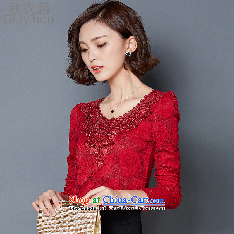 Adam Cheng Yi covered by the 2015 autumn and winter new Korean version of the large-screen yarn, forming the Lei Sau San shirt female  XXXL, red autumn 5019 Yi covered by , , , shopping on the Internet