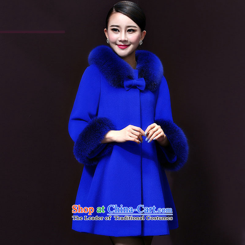 There can be new winter 2015 cloak gross butted? Long Large cashmere overcoat female XXXL blue