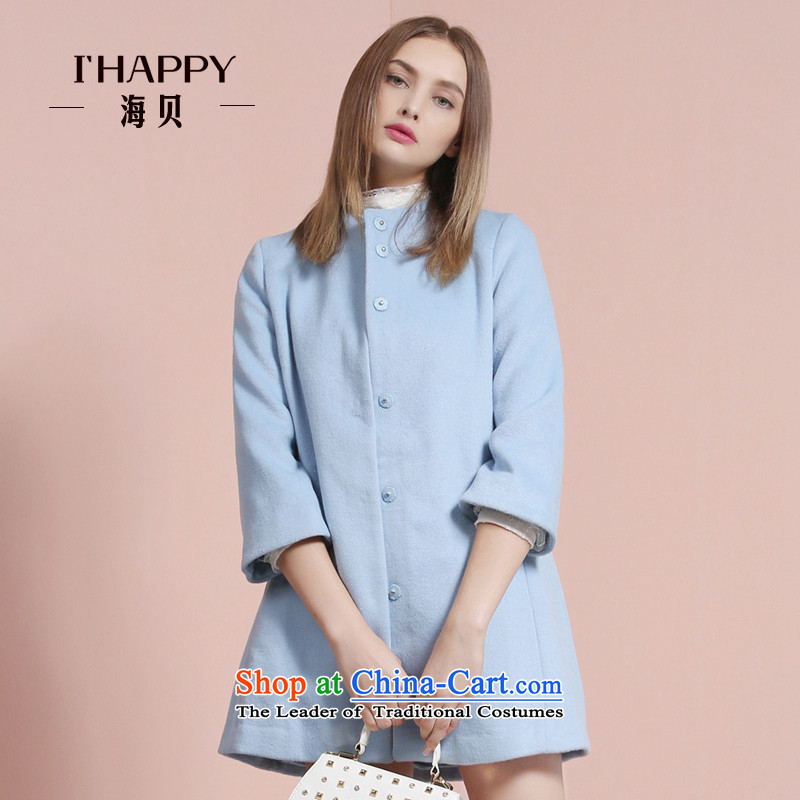 Seashell 2015 solid color minimalist half-height of 7 round-neck collar cuff gross coats Foutune of video? thin blue blueM