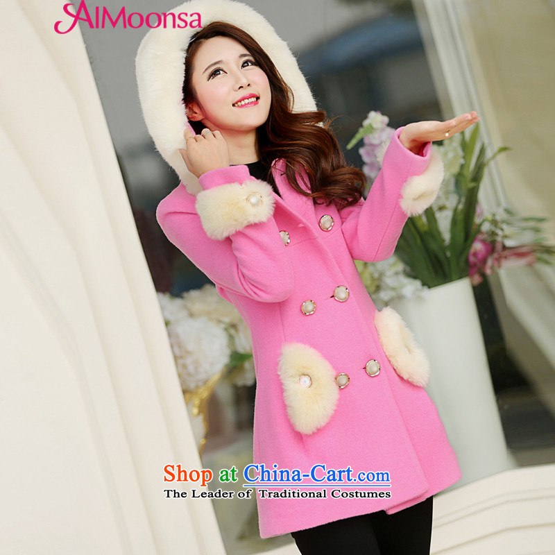  Small stylish Heung-aimoonsa double-gross autumn and winter coats? female new nagymaros collar cap gross women coats of sweet? a wool coat pink l,aimoonsa,,, shopping on the Internet