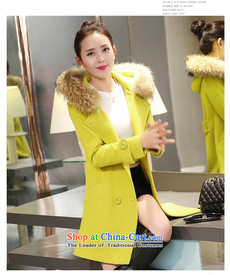 Yi Millies 2015 winter clothing new Korean gross collar cap Sau San a wool coat 340 Fluorescent Green XXL picture, prices, brand platters! The elections are supplied in the national character of distribution, so action, buy now enjoy more preferential! As soon as possible.