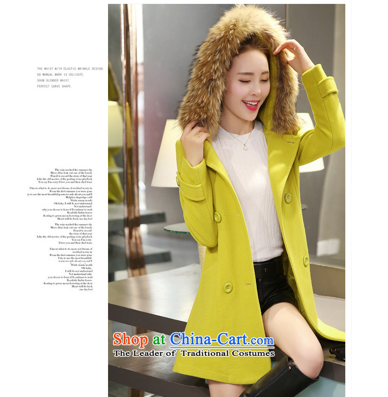 Yi Millies 2015 winter clothing new Korean gross collar cap Sau San a wool coat 340 Fluorescent Green XXL picture, prices, brand platters! The elections are supplied in the national character of distribution, so action, buy now enjoy more preferential! As soon as possible.