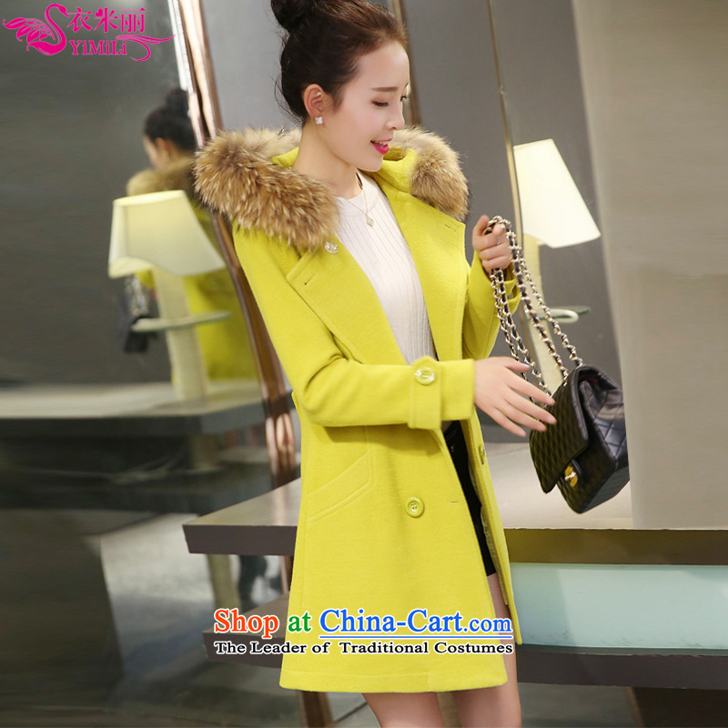 Yi Millies 2015 winter clothing new Korean gross collar cap Sau San a wool coat 340 Fluorescent Green XXL, Yi Millies shopping on the Internet has been pressed.