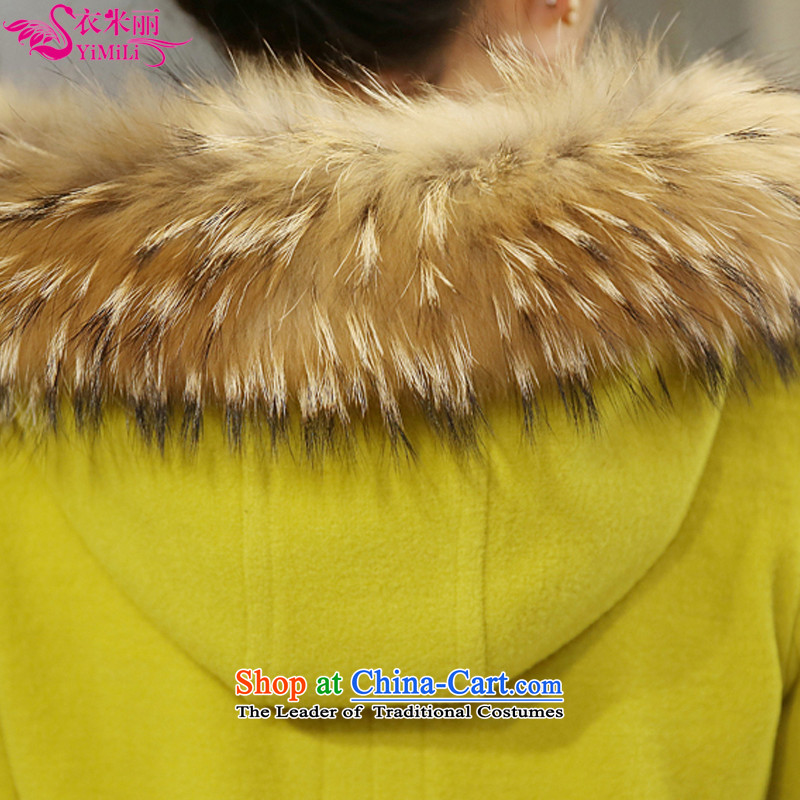 Yi Millies 2015 winter clothing new Korean gross collar cap Sau San a wool coat 340 Fluorescent Green XXL, Yi Millies shopping on the Internet has been pressed.