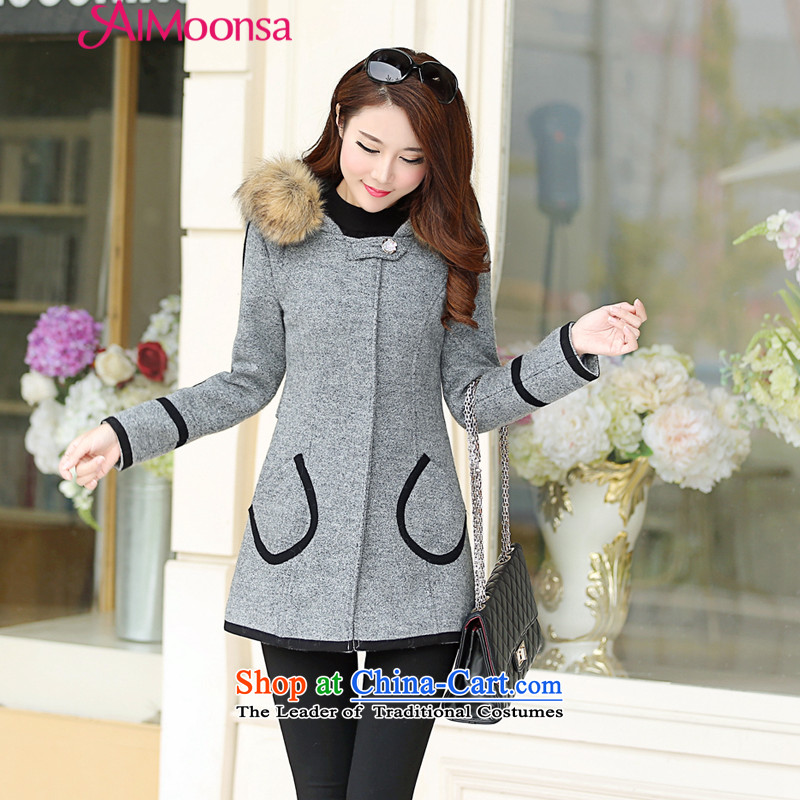 The new cloak? jacket women's gross in long Korean autumn and winter load relaxd stylish a wool coat cap for Gross Gross coats female gray Xxl,aimoonsa,,,? Online Shopping