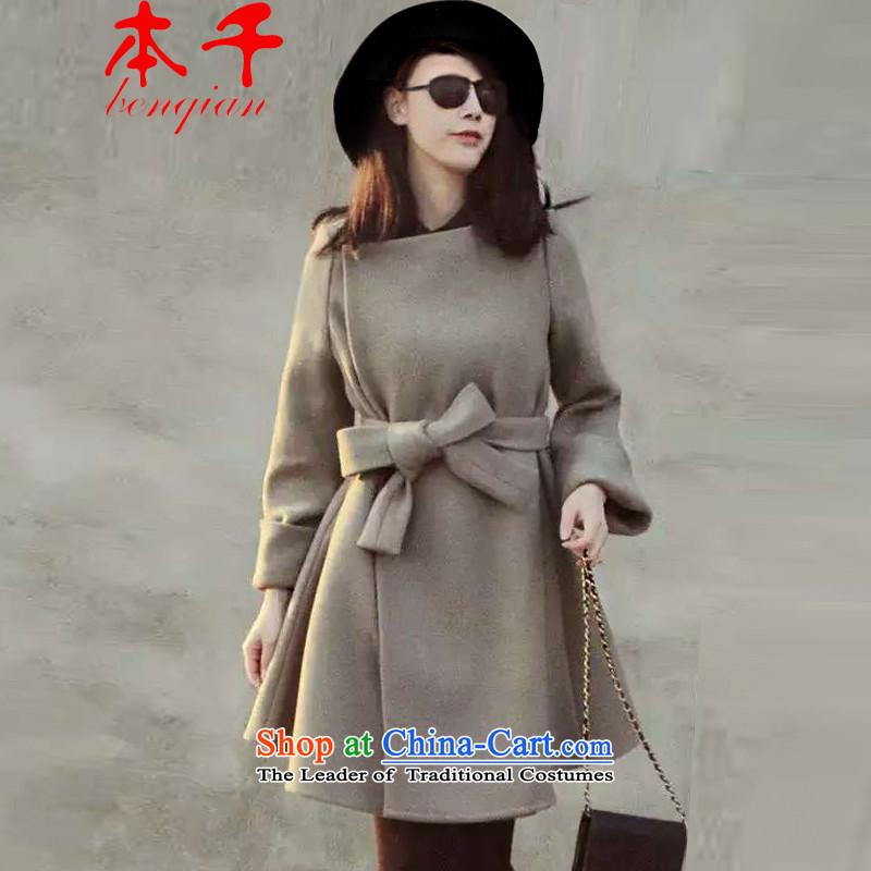 The 2015 autumn and winter won thousands of video graphics thin wool coat women? foutune tether in long hair? overcoat female grayM