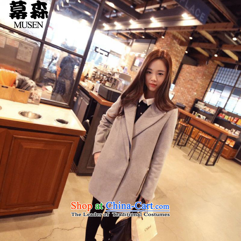 The2015 autumn and winter sum Korean wild leisure preppy side zip gross a wool coat jacket is light grayM