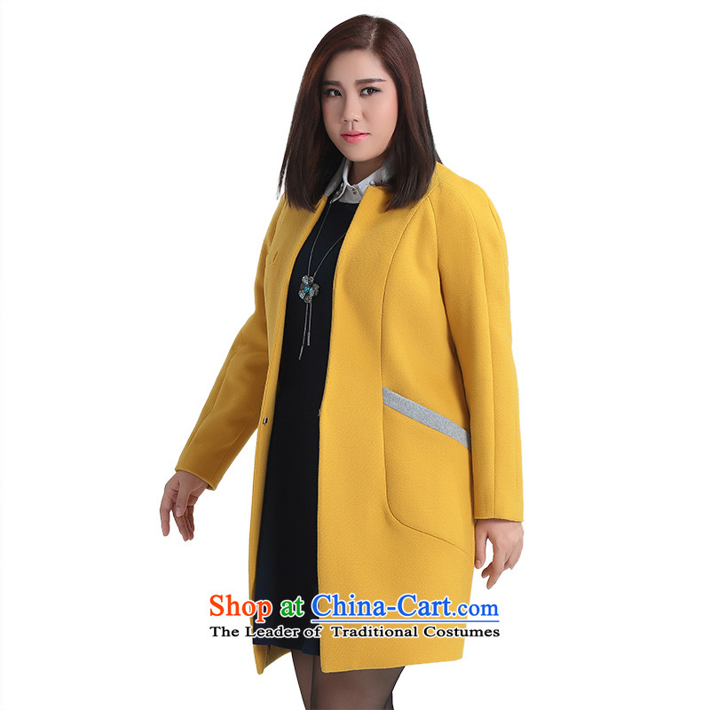 The former Yugoslavia Li Sau 2015 Fall/Winter Collections new larger women's Mock-neck knocked color stitching graphics thin straight hair? coats 1180 mustard yellow XL, slim-li , , , shopping on the Internet