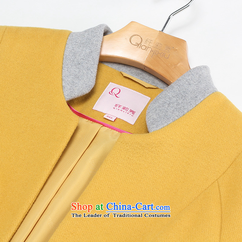 The former Yugoslavia Li Sau 2015 Fall/Winter Collections new larger women's Mock-neck knocked color stitching graphics thin straight hair? coats 1180 mustard yellow XL, slim-li , , , shopping on the Internet