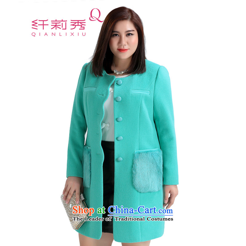 The former Yugoslavia Li Sau 2015 Fall_Winter Collections new larger female round-neck collar ceramic forever wild in gross sub-long coats gross?1230Water Bay Green3XL