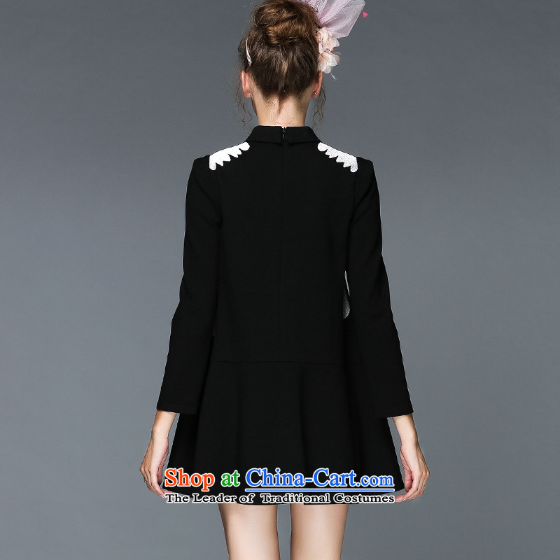The Ni dream high-end large European and American Women 2015 autumn and winter new expertise to increase energy mm embroidered A skirt G-q109 long-sleeved black XXXL, Mano Connie Dream , , , shopping on the Internet