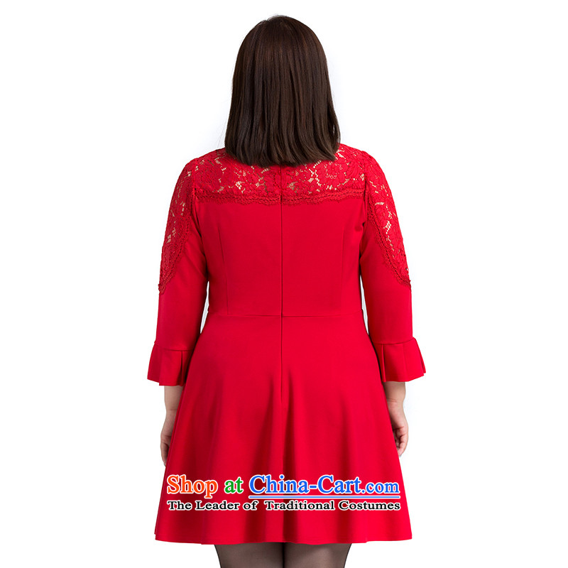 The former Yugoslavia Li Sau 2015 Fall/Winter Collections new larger female round-neck collar lace stitching wild billowy flounces horn cuff dresses 1236 Red 3XL, Yugoslavia Li Sau-shopping on the Internet has been pressed.