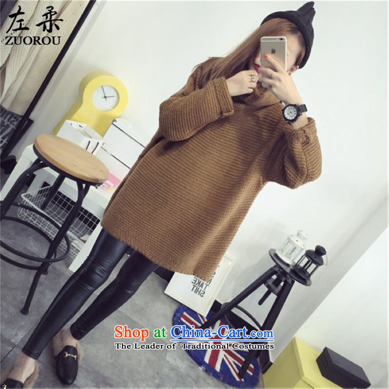 Sophie  2015 autumn and winter left of Korean version of large numbers of ladies thick mm video thin wild relaxd heap heap Neck Knitted Shirt sweater shirt head 200 catties better wearing a khaki color code, left soft , , , shopping on the Internet