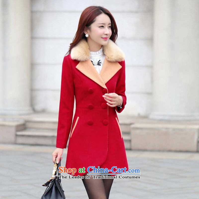 Morcar Connie snow  2015 autumn and winter new double-spell colors in the jacket long?   for long-sleeved gross is suit coats female Red M Moka Connie Snow (mokanixue) , , , shopping on the Internet
