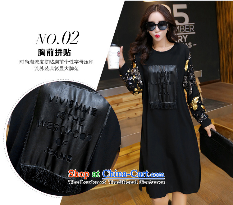 Song Of Yue XL 2015 autumn and winter the new Europe and the large number of ladies thick MM pearl cuff stitching tile dresses Y1373 4XL(160 Black to 180 catties catty picture), prices, brand platters! The elections are supplied in the national character of distribution, so action, buy now enjoy more preferential! As soon as possible.