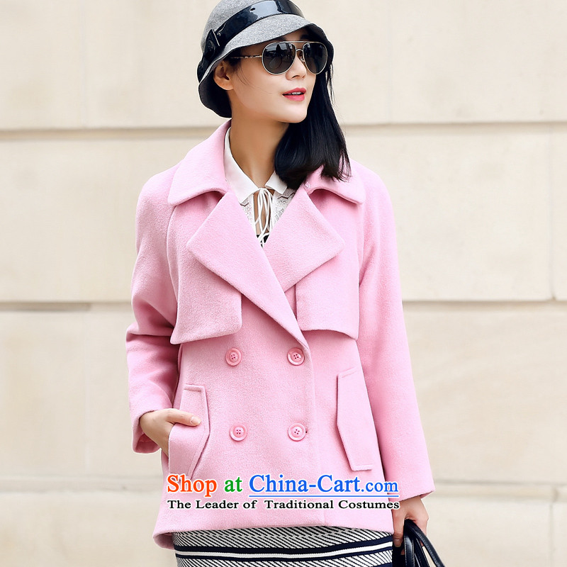 2015 Autumn and winter new Korean cloak-wool a wool coat female short of the amount so Coat pinkS