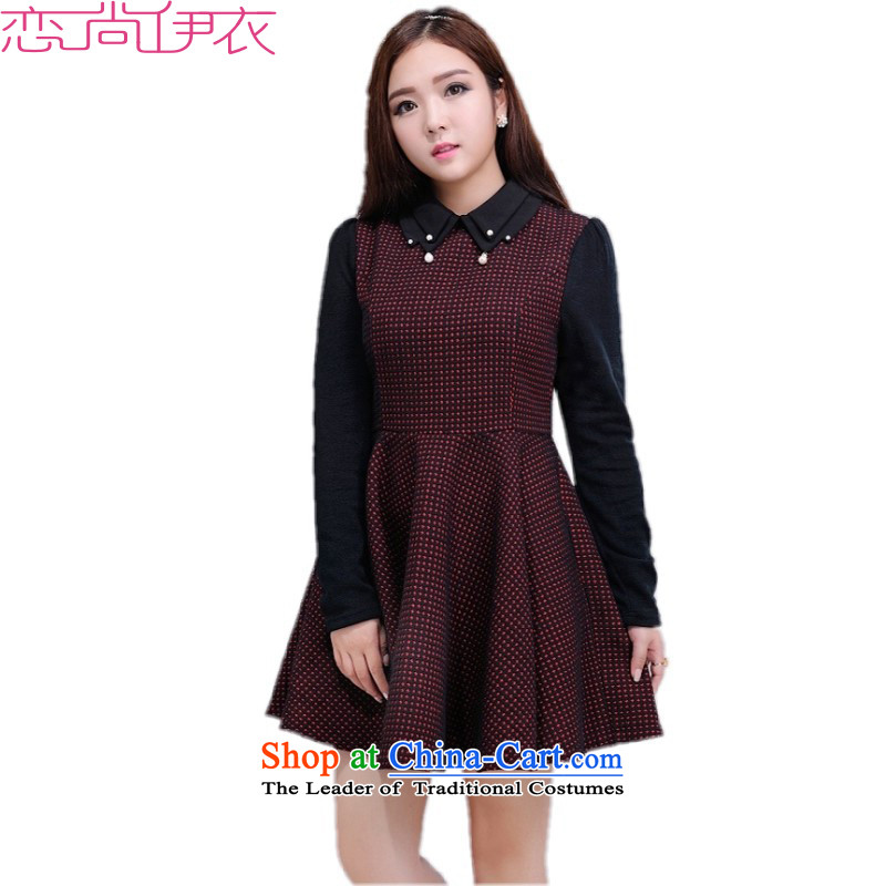 C.o.d. dolls lapel dresses? for winter breakdown gross latticed stitching forming the large long-sleeved skirt a bit too thick temperament OL Sau San short skirts thick red?5XL skirt?around Mei 185-200 catty