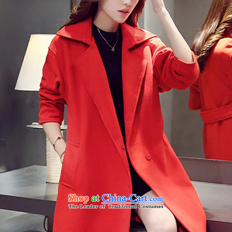 Ink 歆 wool a wool coat women 2015 autumn and winter new Korean vogue thin Graphics   reverse collar in long hair? Wind Jacket clothes SZ46 red ink 歆 M (MOXIN) , , , shopping on the Internet