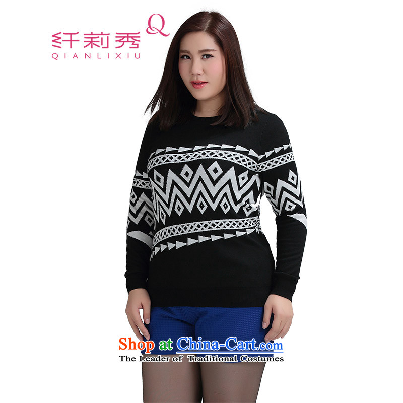 The former Yugoslavia Li Sau 2015 Fall_Winter Collections new larger female sweater female geometry knocked color jacquard kit and sweaters 061 SV III black?4XL
