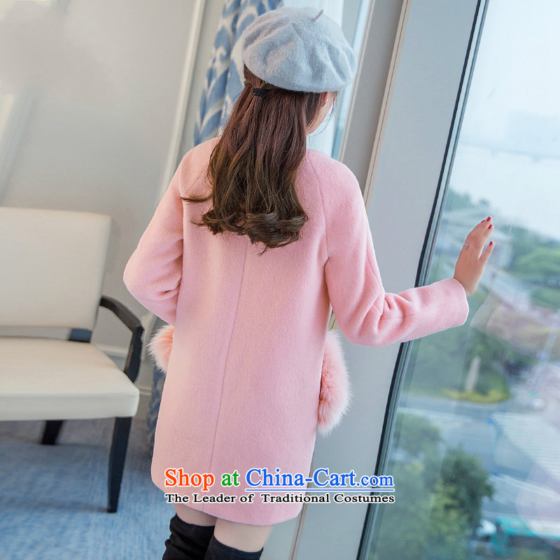 Sin has new winter 2015 stylish temperament in Sau San video thin long round-neck collar Warm Korean Solid Color gross pink female coat?      XL, sin has shopping on the Internet has been pressed.