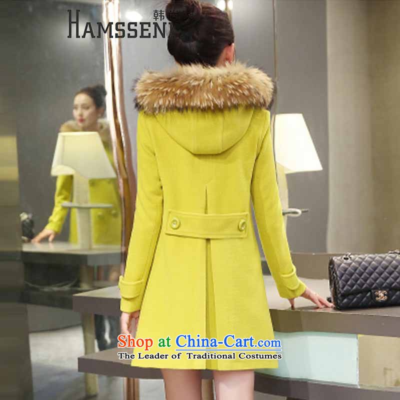 Han Sang-to 2015 winter new Korean version of large numbers of women who are in collar gross long a wool coat female hair?   9920 Fluorescent Green Jacket girl S, Han Sang-HAMSSENPH) , , , shopping on the Internet