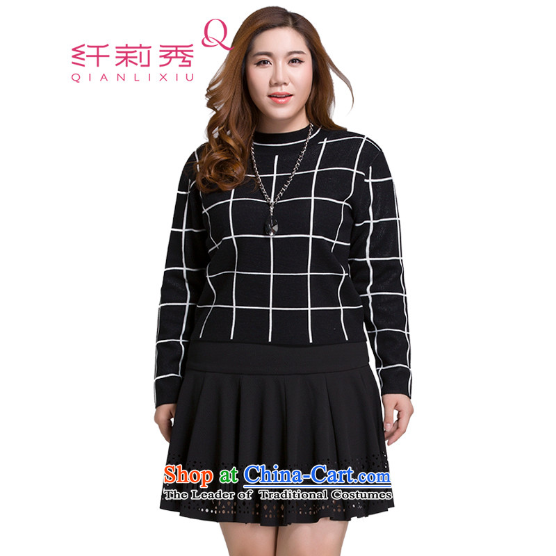 The former Yugoslavia Li Sau 2015 Fall_Winter Collections new larger female thick MM double-sided color plane collision plaid knitting sweater, forming the hedging 0703 Black?2XL