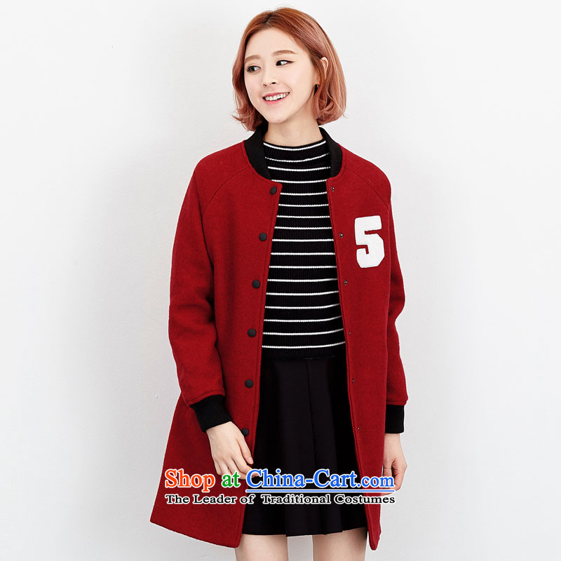 Widen the color embroidered letter in long cardigan?? Jacket coat gross deep redM