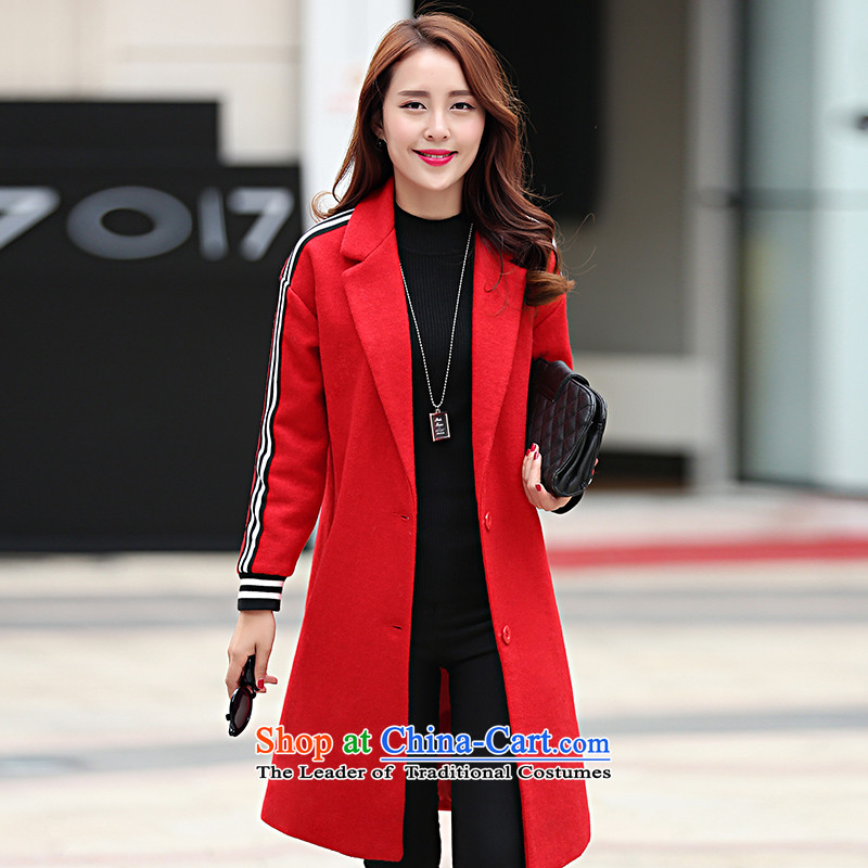 8Pak won in autumn and winter version long hair? coats female red XL