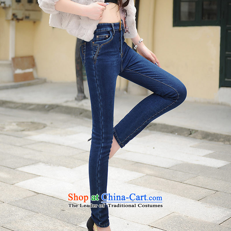 Hei Princess large arsenal of ladies jeans high elastic waist add lint-free cleaning thick mm video castor thin large female M66189 blue trousers , Hei Mary 32 yards slavery has been pressed shopping on the Internet