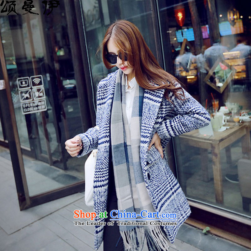 Chung Cayman El 2015 autumn and winter new Korean version plus obesity large mm female latticed gross? a jacket coat 5,621 blue and white, Chung Cayman El.... XXXL, shopping on the Internet