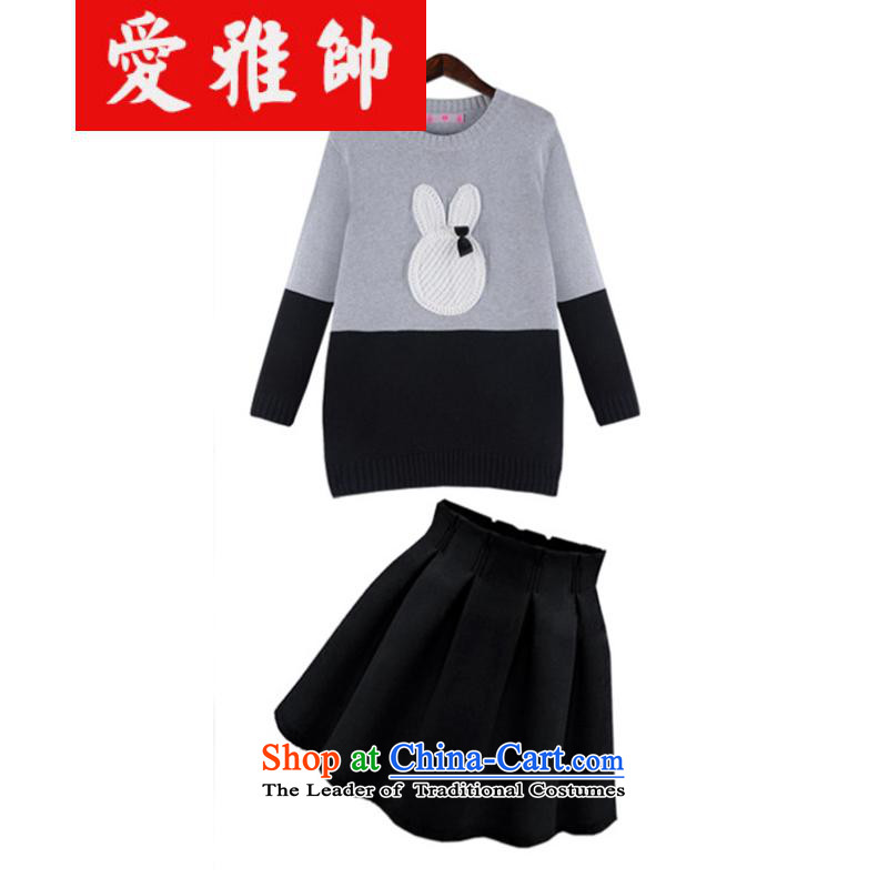 Love Nga Shuai thick sister Large Suite?2015 Fall_Winter Collections new expertise and large western MM ear woolen pullover + bon bon skirt Kit 669 sweater with black skirt?4XL?recommended weight 160-180 catty