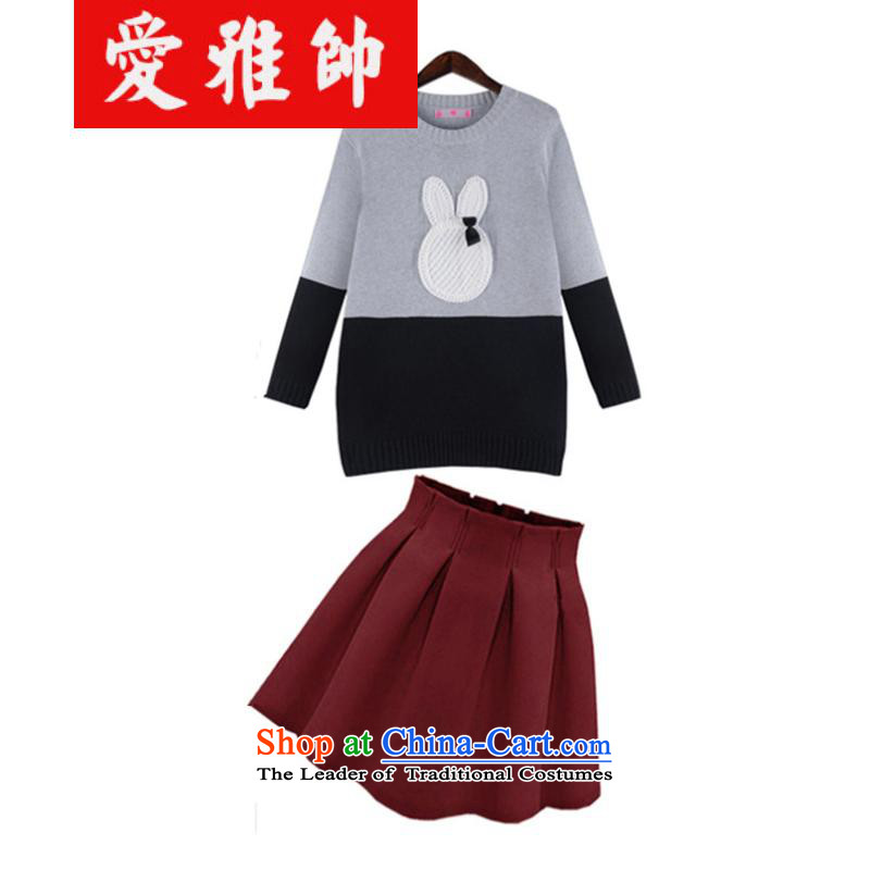 Love Nga Shuai thick sister Large Suite 2015 Fall/Winter Collections new expertise and large western MM ear woolen pullover + bon bon skirt Kit 669 sweater with black skirt 4XL recommended weight, love, 160-180 (aiyashuai Shuai) , , , shopping on the Inte